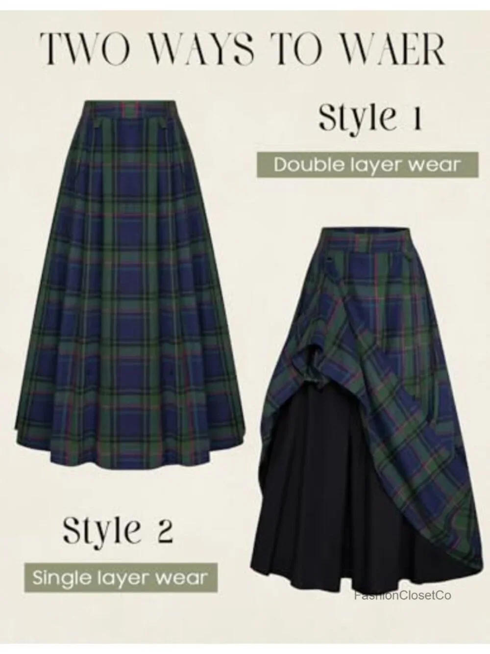 Women's High Waist Plaid Maxi Skirt with Pockets